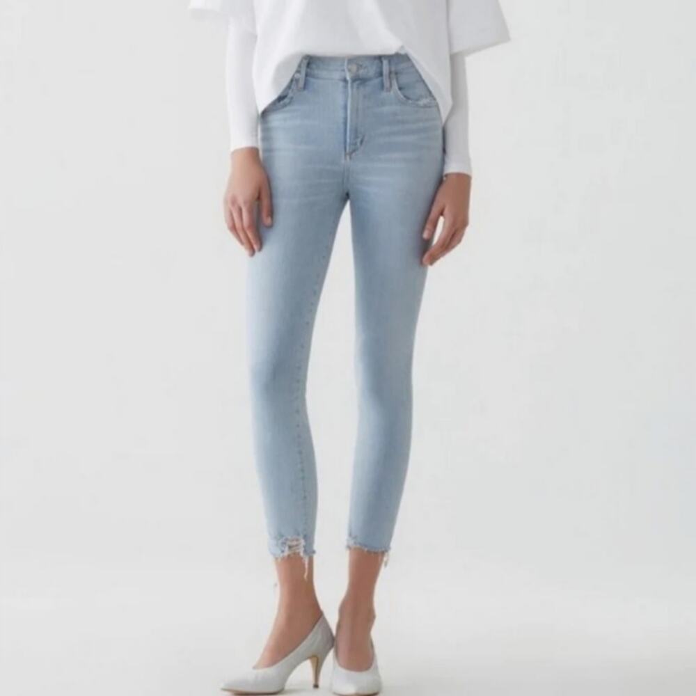 AGOLDE Sophie High Rise Skinny Crop Jeans Parallel Size 27 Light Wash Raw Hem